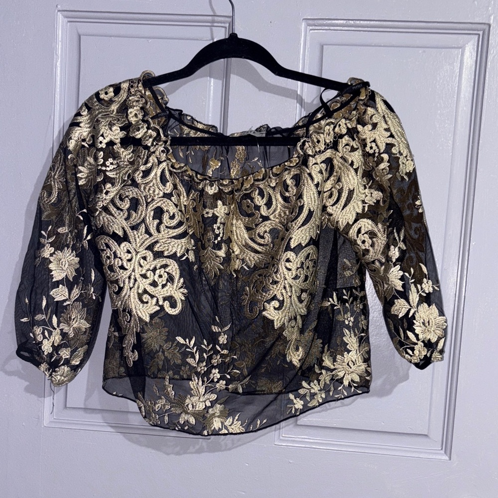 Papaya Black and Gold Embroidered Women's Top